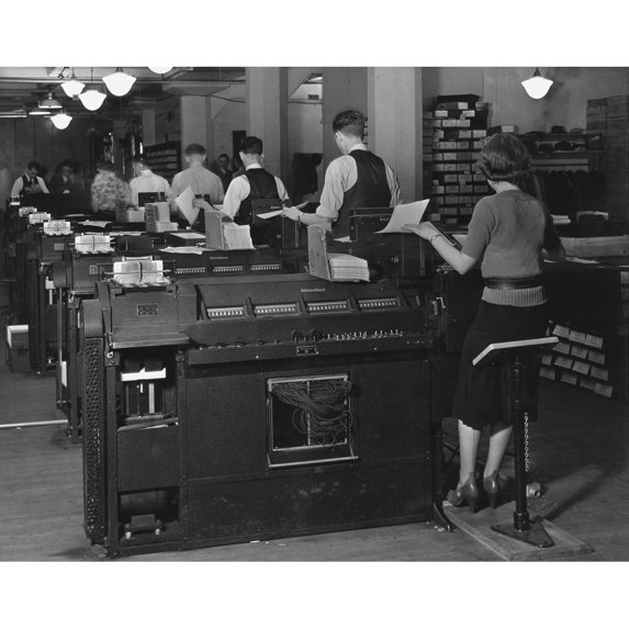Social Security Administration Clerks Seated At Massive Tabulating Machines History (36 x 24)