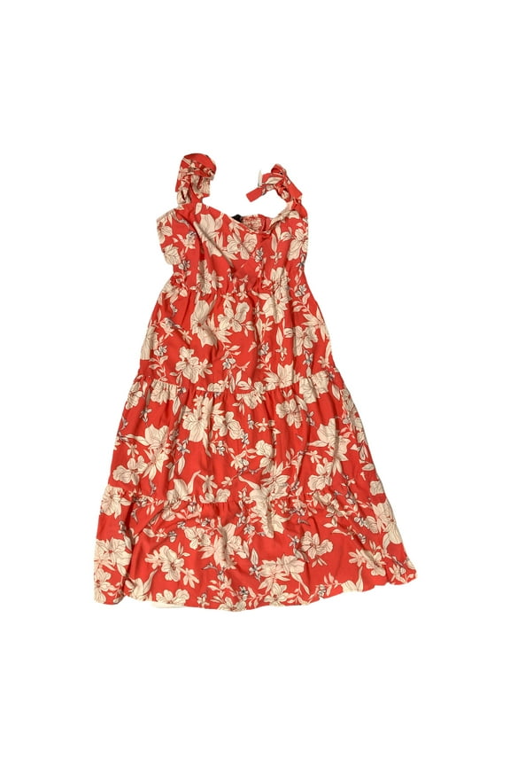 Social Standard Women's 3 Tier Smocked Back Tied Maxi Sundress (Coral, L)