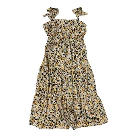 Social Standard Women's 3 Tier Smocked Back Tied Maxi Sundress (Floral, M)