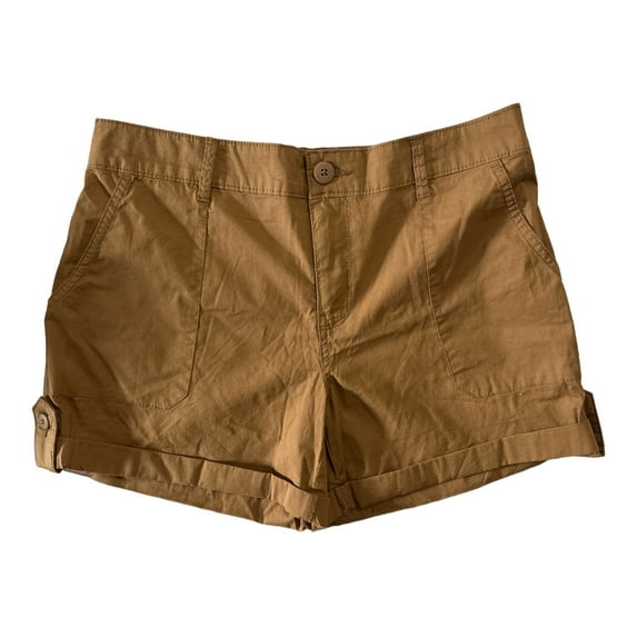 Social Standard Women's Hero Relaxed Fit Mid-Rise Poplin Roll Tab Utility Short (Caramel, S)