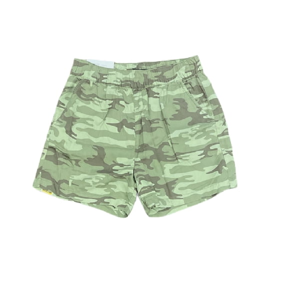 Social Standard Women's High Rise Soft Pull On Twill Boardwalk Short w/ Pockets (Sage Camo, L)