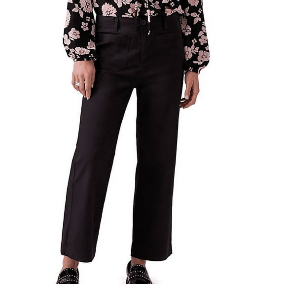 Social Standard Women's High Rise Straight to Wide Leg Twill Juliet Crop Pant (Black, 8)