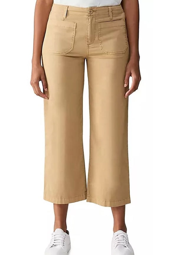 Social Standard Women's High Rise Straight to Wide Leg Twill Juliet Crop Pant (Tan, 2)