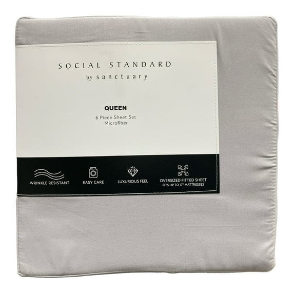 Social Standard by Sanctuary 6 Piece Microfiber Sheet Set, Queen (Grey)