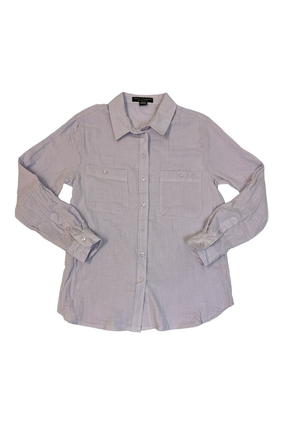 Social Standard by Sanctuary Women's Crinkle Gauze Button-Down Shirt (Lavender, XS)