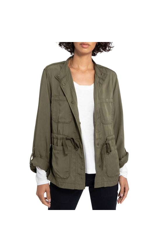 Social Standard by Sanctuary Women's Drawstring Waist Safari Tencel Jacket (Field Green, S)