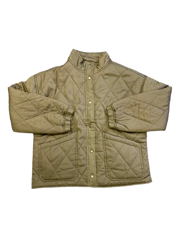 Social Standard by Sanctuary Women's Long Sleeve Snap Up Quilted Jacket (Field Green, XXL)