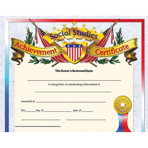 Social Studies Achievement Certificate, 30 Per Pack, 6 Packs