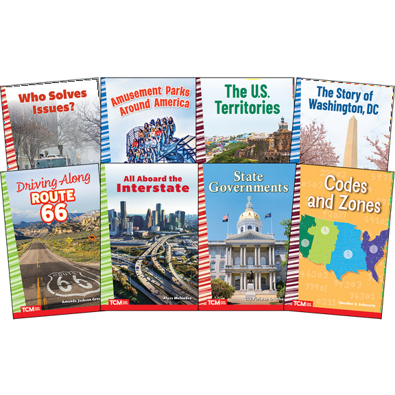 Explore The United States' Historic Routes and Modern Governance: Social Studies Readers 8-Book Set