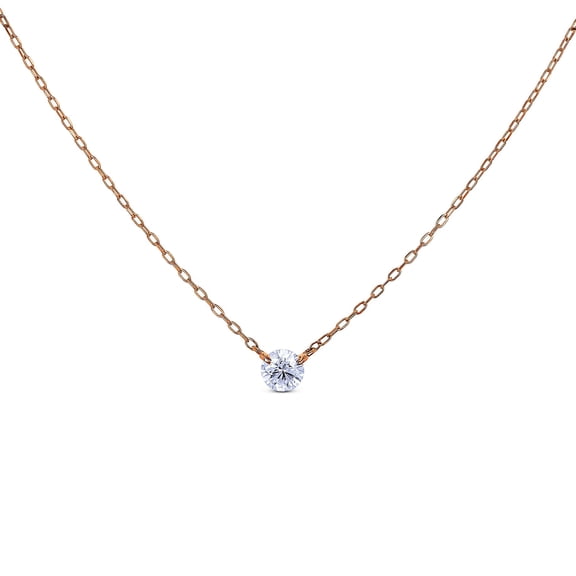 Social Value 14K Solid Rose Gold Genuine Diamond Solitaire Necklace with Adjustable Length Chain.10ct