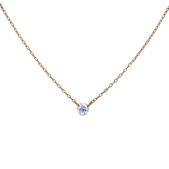 Social Value 14K Solid Rose Gold Genuine Diamond Solitaire Necklace with Adjustable Length Chain.50ct