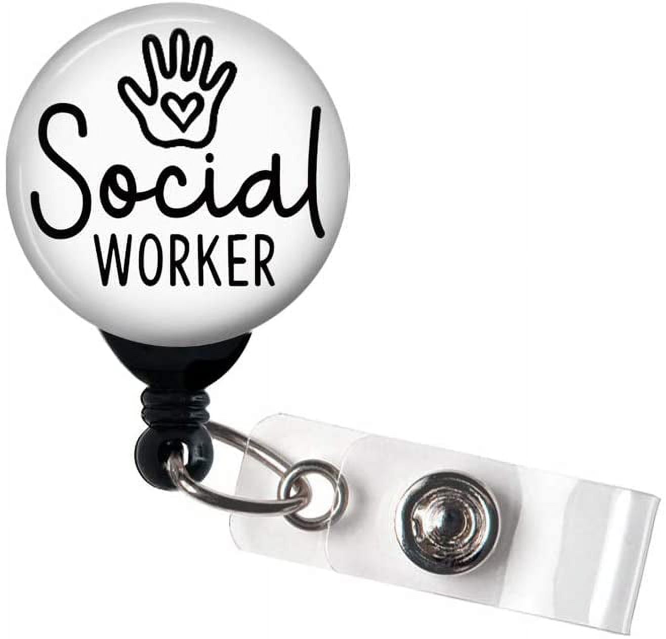 Social Worker Black and White - Retractable Badge Reel With Swivel Clip and  Extra-Long 34 inch cord - Badge Holder / Social Work / LCSW 