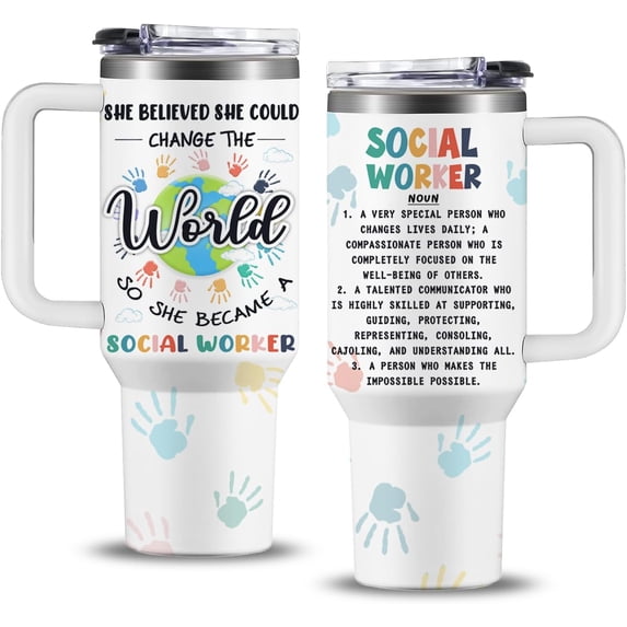 Social Worker Gifts For Women, 40oz Social Worker Tumbler with Handle, Gifts for Social Workers Mug, School Social Work Appreciation Graduation for BSW MSW DSW Students Cup Social Worker Office Decor