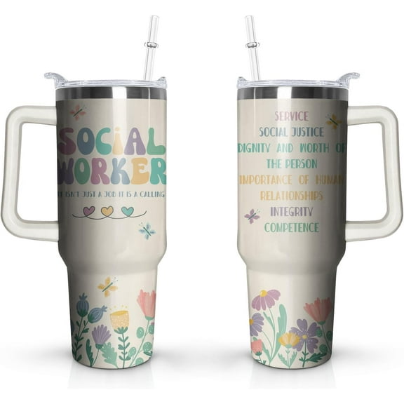 Social Worker Gifts For Women--40oz Tumbler With Handle Lid and Straw--Social Worker Appreciation Gifts-Graduation Gifts For Social Workers--Stainless Steel Insulated Bottle Travel Mug Coffee Cup
