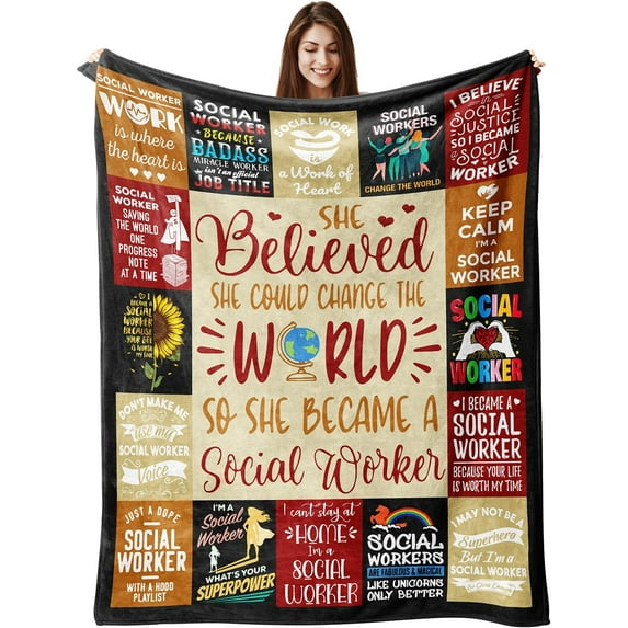 Social Worker Gifts for Women, Thank You Gifts for Social Worker Practitioner Appreciation Graduation Gifts for BSW, MSW, DSW, Social Work Month Christmas Birthday Gifts, Throw Blanket 50"x60"