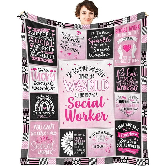 Social Worker Gifts for Women Throw Blanket 60" X 50", Best Social Worker Appreciation Graduation Gifts, Gift for Social Workers Women, Social Work Month 2024 Gifts, School Social Worker Office Decor