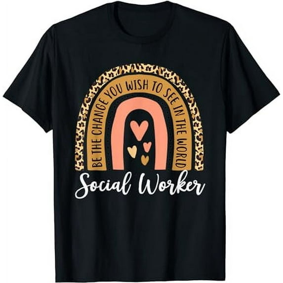 Social Worker Leopard Rainbow Funny Work Love T-Shirt