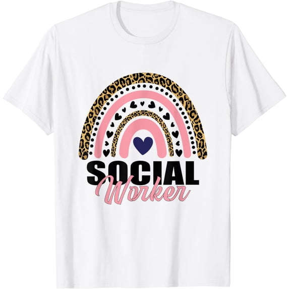 Social Worker Leopard Rainbow Job Title School Worker T-Shirt