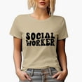 thumbnail image 1 of Social Worker, Profession Themed, Groovy Retro Wavy Text Merch Gift, Tan T-Shirt, Medium, 1 of 5