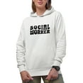 thumbnail image 1 of Social Worker, Profession or Job Themed, Groovy Retro Wavy Text Merch Gift, White Hooded Sweatshirt or Hoodie, Medium, 1 of 5