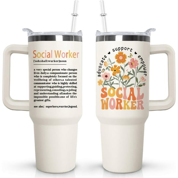 Social Worker Tumbler with Handle Lid and Straw,40 Oz Social Worker Tumbler Water Bottle Travel Coffee Cup Mug,Social Workerr Gifts for Women