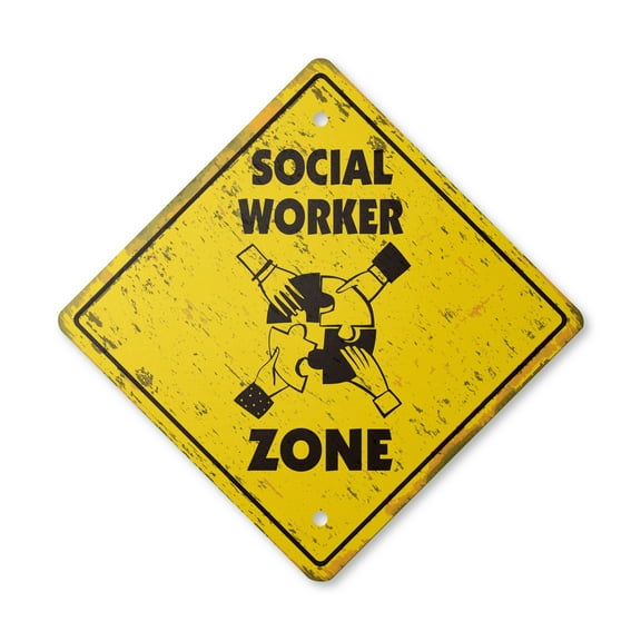 Social Worker Vintage Crossing Sign Zone Xing | Indoor/Outdoor Plastic | 20" Tall rustic BSW counselor psychiatric