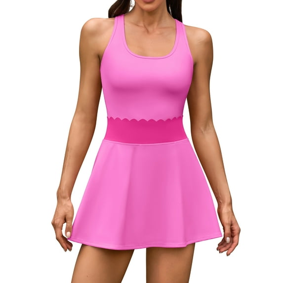 Sociala 2 Piece Scalloped Waistline Tennis Skirt Sets for Womens Golf Skirts