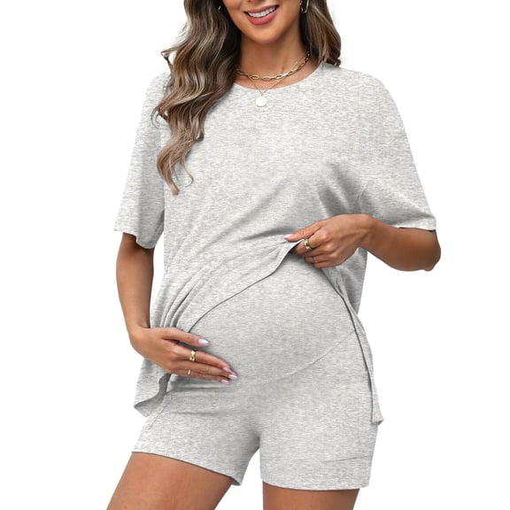 Sociala 2 Piece Short Sets for Women 2026 Summer Vacation Outfits Casual Maternity Lounge Set with Pockets