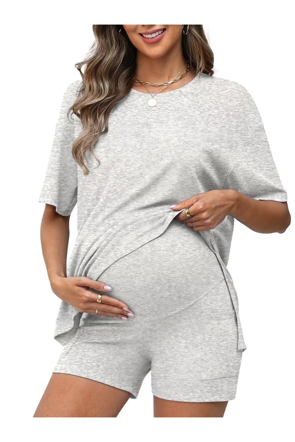 2 Piece Short Sets for Women 2026 Summer Vacation Outfits Casual Maternity Lounge Set with Pockets