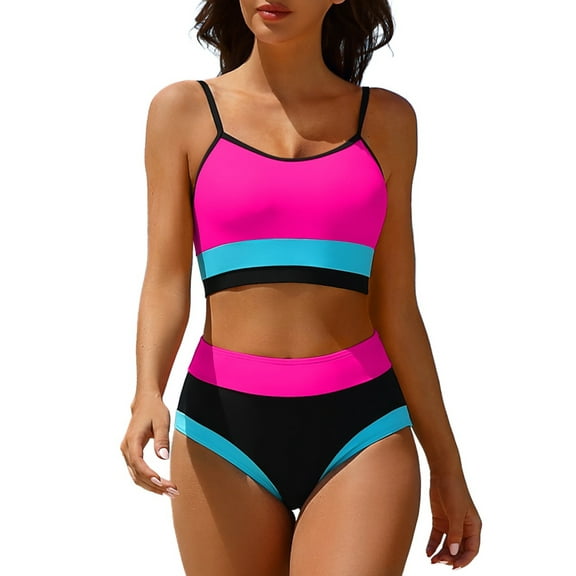 Sociala Adjustable Straps Bikini Sets for Womens Contrast Sport Tw Pieced Bathing Suits