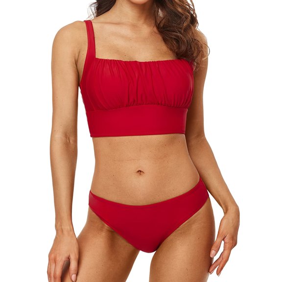 Sociala Bikini Set for Women Two Piece Swimsuits Low Waisted Adjustable Spaghetti Straps Back Tie Backless