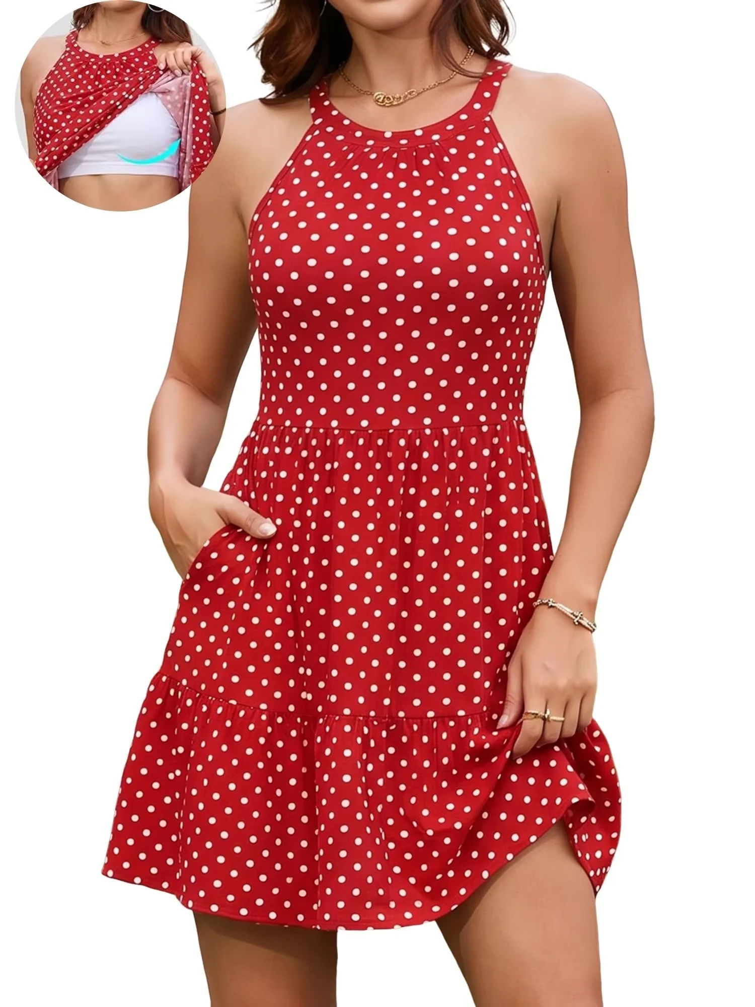 halter neck dress with built in bra SheBird