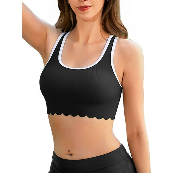 Sociala Color Blocked Bikini Tops for Womens Scalloped Trim Swim Top with Padded (No Bottoms)