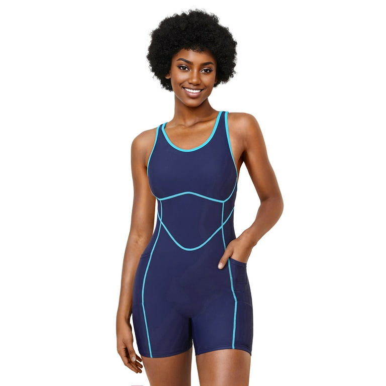 Sociala Conservative Bathing Suits for Womens One Piece Swimsuits Boyleg Sports Swimwear with Pockets