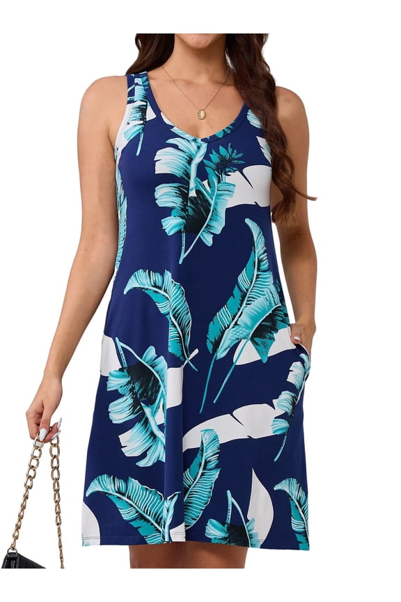 Cotton V Neck Tank Dresses for Womens Built in Bra Summer Dresses with Pockets