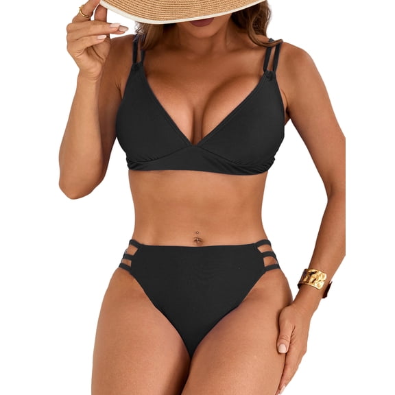 Sociala Double Straps Bikini Sets for Womens Hollow Out Two Piece Bathing Suit