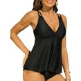 thumbnail image 1 of Sociala Double Straps Swim Tops for Womens Loose Fit Tankini Tops UPF50+ V Neck Swimsuit, 1 of 5