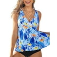 thumbnail image 1 of Sociala Double Straps Swim Tops for Womens Loose Fit Tankini Tops UPF50+ V Neck Swimsuit, 1 of 7