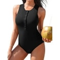 thumbnail image 1 of Sociala High Cut One Piece Monikini Swimsuit for Womens Ribbed Bath Suit Button Down Swimwear, 1 of 7