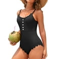 thumbnail image 1 of Sociala High Cut One Piece Monikini Swimsuit for Womens Ribbed Bath Suit Button Down Swimwear, 1 of 6