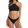 thumbnail image 1 of Sociala High Neck Bikini Top Floral Swimsuits Two Piece Bathing Suits Triangle Bottoms for Women, 1 of 5