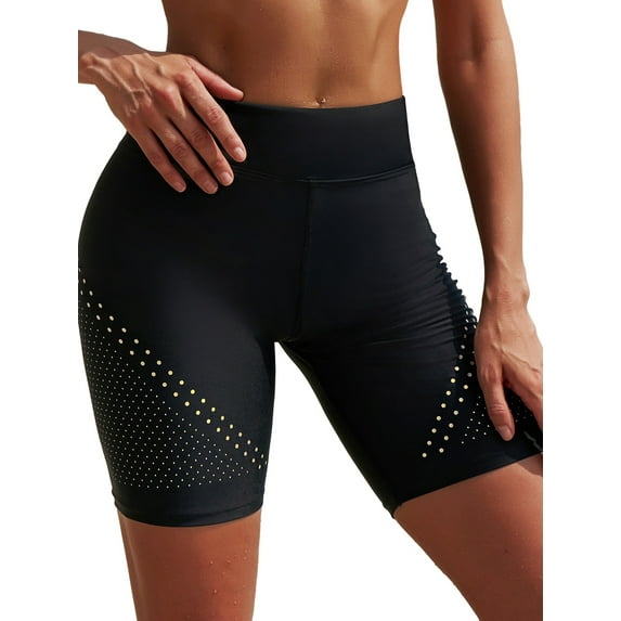 Sociala High Waisted Swim Shorts for Womens Boardshorts Quick Dry Long Shorts with Lining