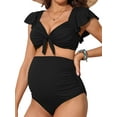 thumbnail image 1 of Sociala Maternity Ribbed Bikini Sets Ruffle Sleeve High Waisted Bathing Suit Two Piece Swimsuit, 1 of 7