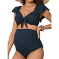 thumbnail image 1 of Sociala Maternity Ribbed Bikini Sets Ruffle Sleeve High Waisted Bathing Suit Two Piece Swimsuit, 1 of 6