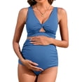thumbnail image 1 of Sociala Maternity Swimsuit Twist Cutout Front Two Piece Bathing Suit Swimwear High Waist Pregnancy Bikini Sets, 1 of 6