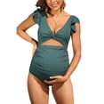 thumbnail image 1 of Sociala Maternity Swimsuit V-Neck Pregnancy Swimwear Ruffle Sleeve Bathing Suit, 1 of 9