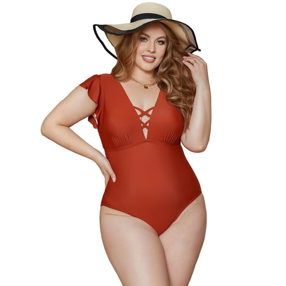 Sociala Plus Size One Piece Swimwear for Women Tummy Control Bathing Suit