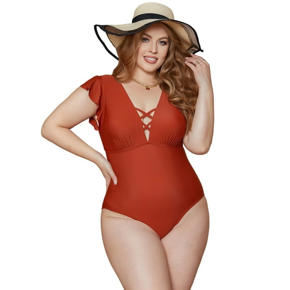 Sociala Plus Size One Piece Swimwear for Women Tummy Control Bathing Suit