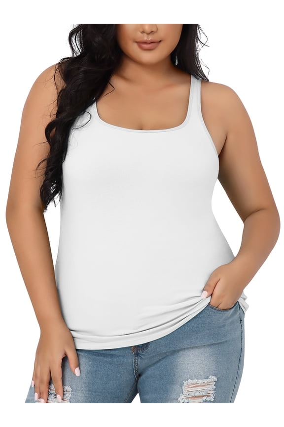 Plus Size Square Neck Slim Camisole For Women Adjustable Straps Stretch Tank Tops