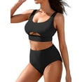 thumbnail image 1 of Sociala Ribbed Keyhole High Waisted Bikini Sets for Womens Tie Back Two Piece Swimwear, 1 of 6